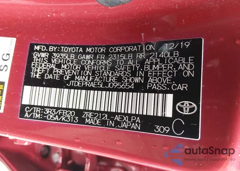 2020 Toyota Corolla Le z USA, uszkodzony, nr VIN JTDEPRAE5LJ095654